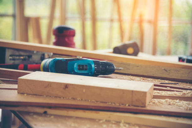 istock DIY craftsperson wood heap carpenter objects woodwork handyman desk. Architect tools with ruler measure hammer home improvement equipments. Wooden builder carpenter repairing construction workshop 2187374839