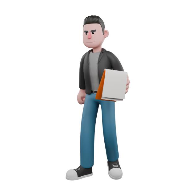 istock Screenwriter 3D Cartoon Model Design. A male screenwriter stands with his left hand holding a clipboard while his right hand is clenched. Creative 3D Model 2187380972