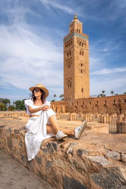Woman by Koutoubia Mosque in Marrakech