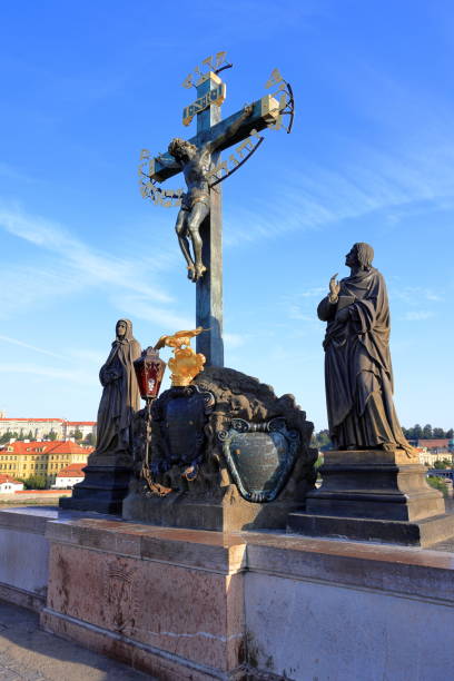 istock Statues at Charles Bridge (Karluv most) Landmark stone bridge 2187382808