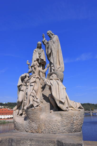 Statues at Charles Bridge (Karluv most) Landmark stone bridge in Prague Czech (Praha, Czechia)