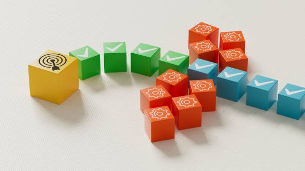 istock Decision-Making and Adjustment Leading to Success Concept. Cubes with Check Marks Transitioning Toward a Goal Cube After Configuration. 3D Rendering. 2187383301