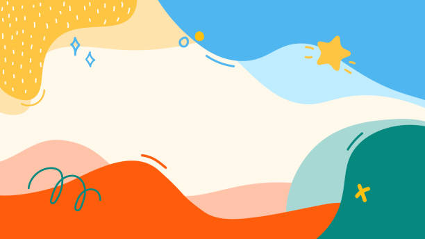 ilustraciones, imágenes clip art, dibujos animados e iconos de stock de vector illustration. hand drawn fun memphis pattern, doodle shapes and lines. colorful design elements for web banner, website template, horizontal wallpaper. bright color palette. childish backdrop - escuela preescolar