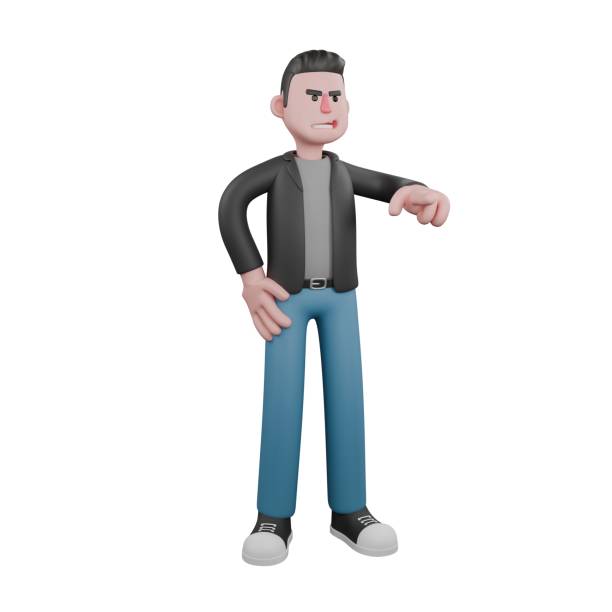 istock 3D Screenwriter Character. A male screenwriter stands with his left hand pointing forward. Artistic Illustration 2187389430