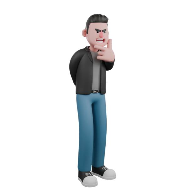 istock 3D Screenwriter Character. A male screenwriter stands with one hand behind his back while the other hand is on his chin. Cartoon Illustration Art 2187389824