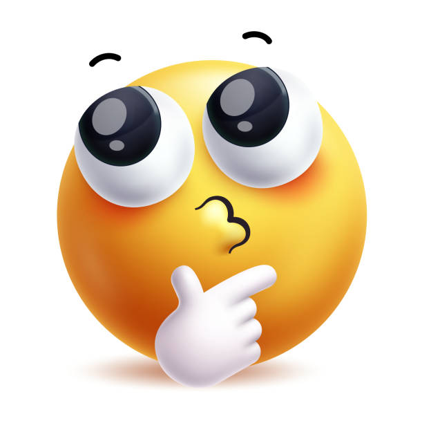 istock Thinking emoji clipart 3d character. Emoji doubt, pondering, curious, question, glance, uncertain and confusion yellow round face 2187395705