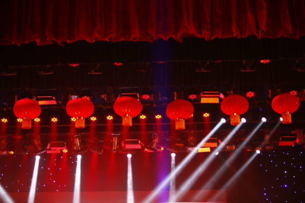 Stage lighting effect in the dark, close-up pictures