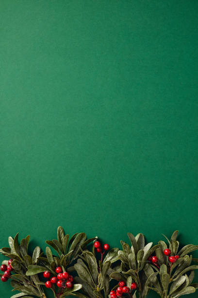 istock Christmas vertical banner design with holly berries and greenery on green background 2187396096