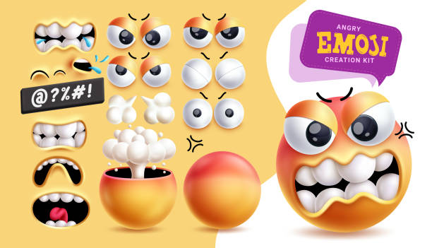 istock Angry emoji creation kit clipart 3d character set. Emoji editable face with mouth, eyes and head with mind blown, furious, giggle 2187396778
