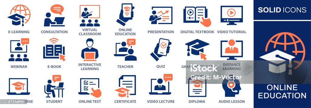 Online Education Icon Set Collection Of Audio Lesson Video Tutorial ...