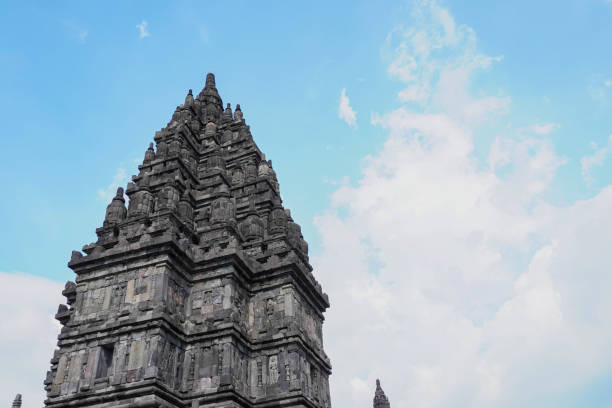 Prambanan temple near Yogyakarta city, Central Java, Indonesia. With blue sky background.