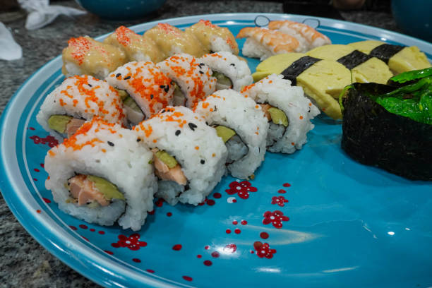 istock Japanese Sushi Platter in Blue Plate. 2187400048