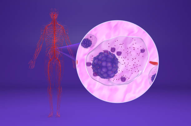 Multiple myeloma (MM) cells in the blood flow - isometric view 3d illustration stock photo