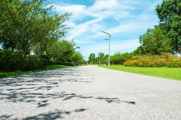 istock Curved footpath through the green city park 2187400990