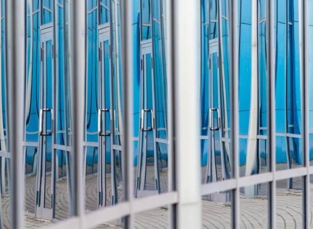 abstract background reflected in the glass windows of the building
