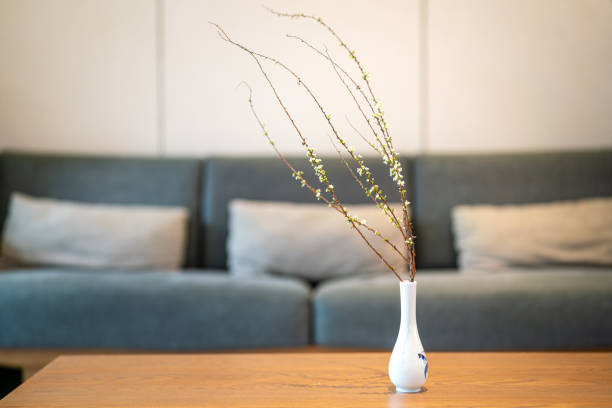 istock A Japanese style ceramic vase on wooden desk. 2187405668