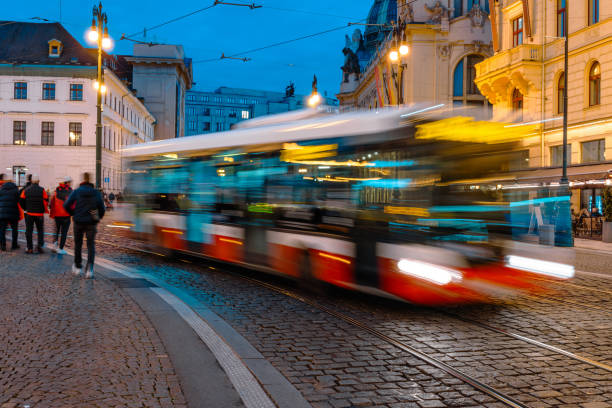 istock Bus Trails On A Night Prague Street 2187405812