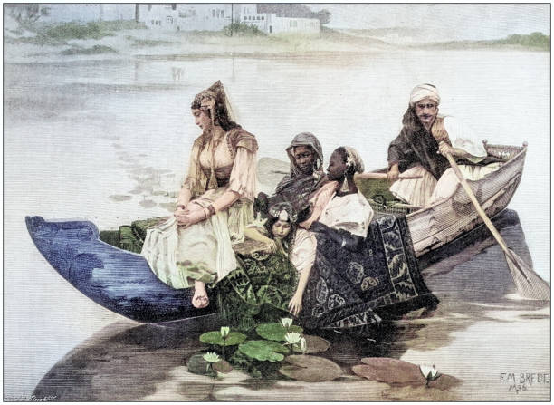 istock Antique painting illustration: arabian lady boating 2187413371