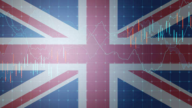 istock United Kingdom flag and financial markets graph , chart 2187430248