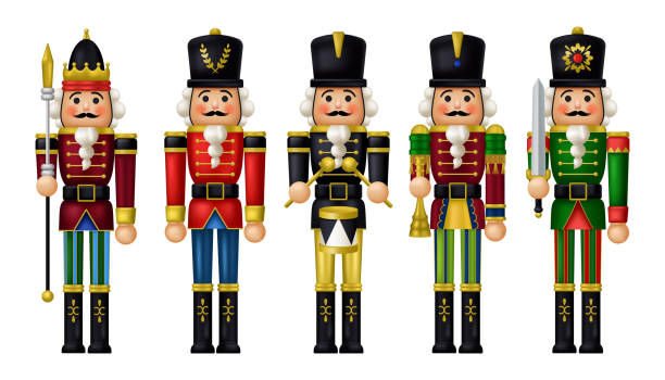 istock Set of Christmas Nutcracker toys soldier traditional figurine. Realistic 3D style Vector illustration 2187431386