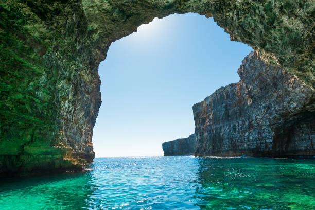 Famous Blue Grotto sea cave in Malta