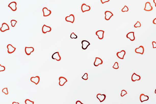 Heart shape stickers glitter isolated on white background, Red heart shape. Minimal Valentine day background. Top view