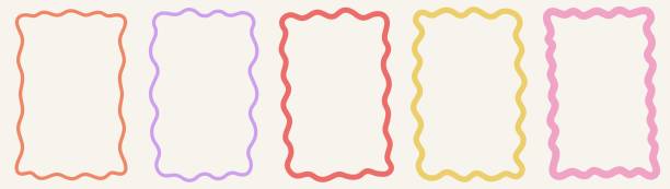 ilustrações de stock, clip art, desenhos animados e ícones de zig zag wavy edge rectangle frame or border shapes set. vector jagged geometric rectangular. abstract elements for template, stickers, promo material, web or social media design. - linha ondulada