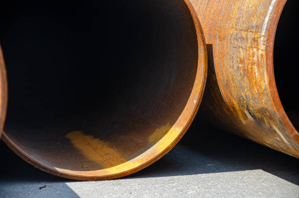 Large metal pipes on the road