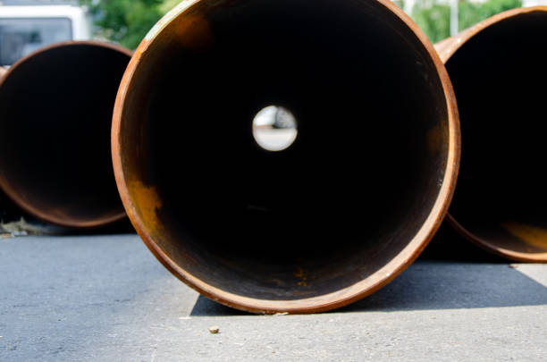 Large metal pipes on the road