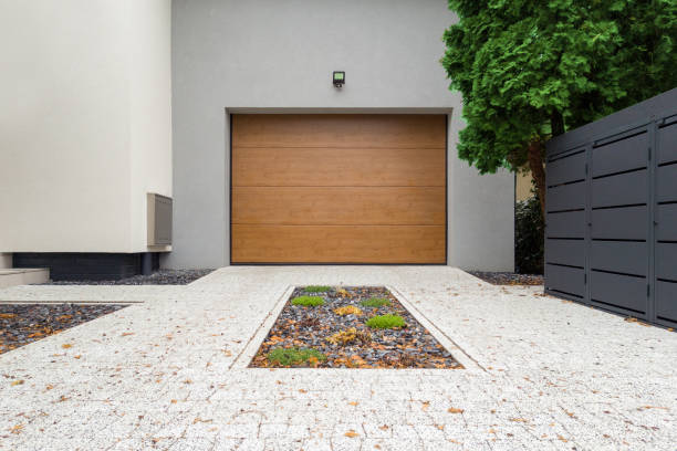 istock Modern Garage Door with Wooden Panels 2187449065