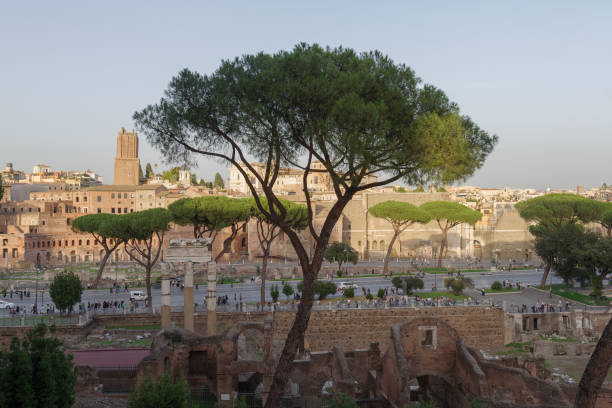Rome, Italy - October 15, 2024: Forum of Trajan, view from the Via dei Fori Imperiali (Fori Imperiali street)