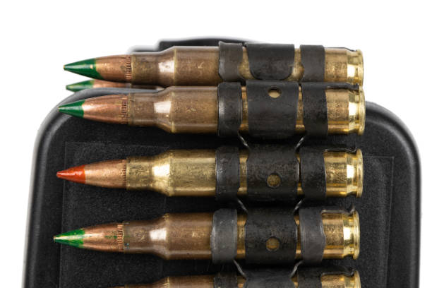 istock 5.56 mm ammunition belt with cartridges in ammunition box 2187464759