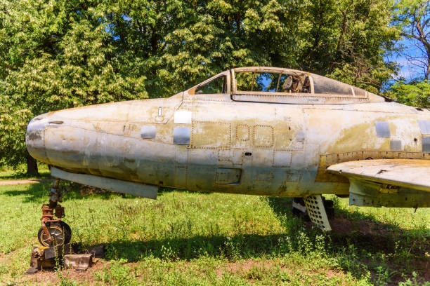 Old aircraft close up on grass
