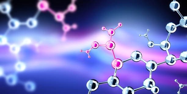istock Horizontal banner with model of abstract molecular structure. Background of blue color with glass atom model. Copy space for your text. 3d render 2187469008