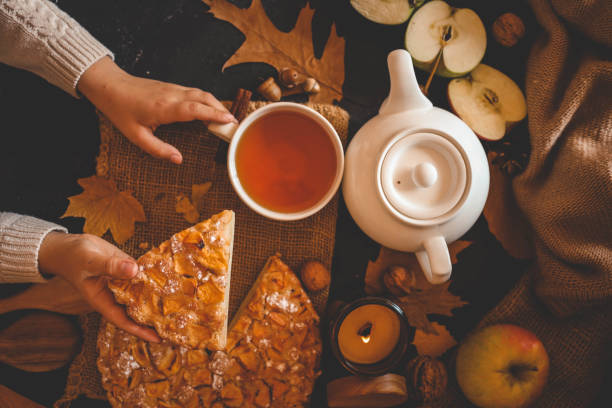 istock Apple pie and a cup of tea, cozy autumn 2187472133