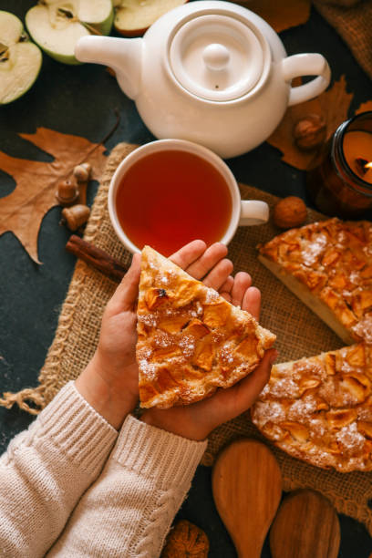 istock Apple pie and a cup of tea, cozy autumn 2187472135