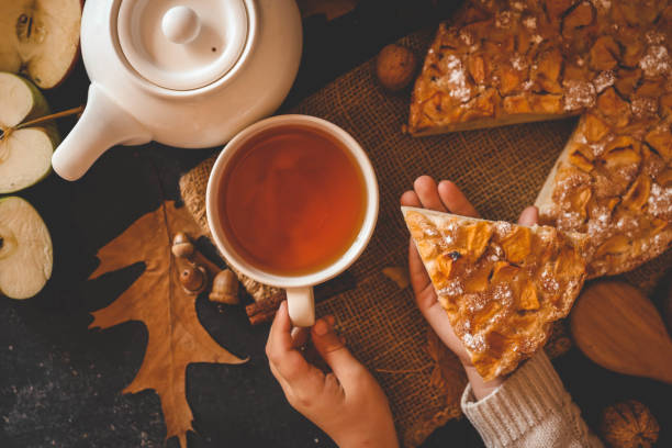 istock Apple pie and a cup of tea, cozy autumn 2187472139