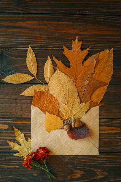 istock Envelope with autumn leaves, autumn mood 2187472718