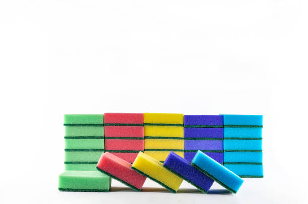 istock Colorful sponges for washing dishes on a white background 2187473663