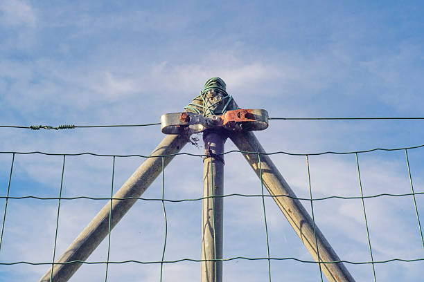 istock Metallic bars in wire fence 2187477953