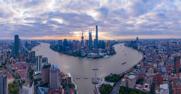 istock Panoramic Aerial view of shanghai at sunrise 2187481005