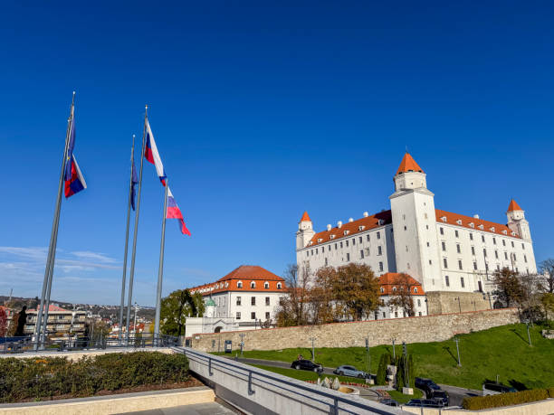 The Bratislava Castle sits high above the Slovakian capital city of Bratislava and the Danube River. When visiting the castle, you can enjoy amazing views of the city.