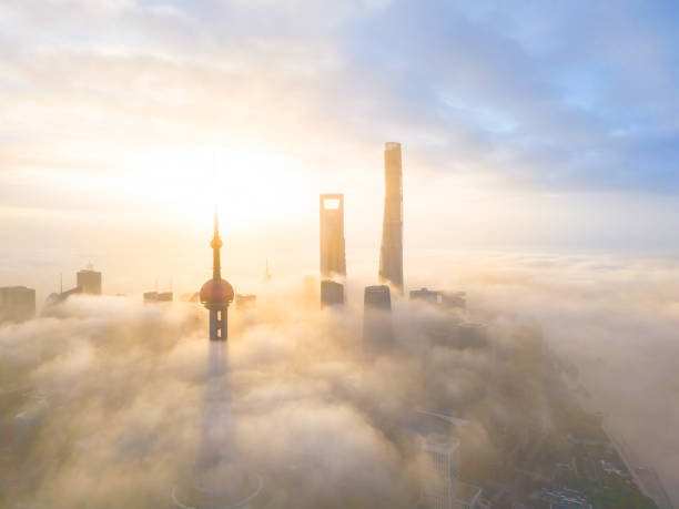 istock Aerial view of Shanghai at dawn with beautiful thick cloud 2187482889