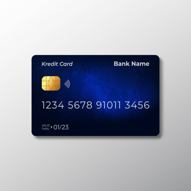 istock dark blue Credit debit card with chips mockup in flat style decoration 2187515025