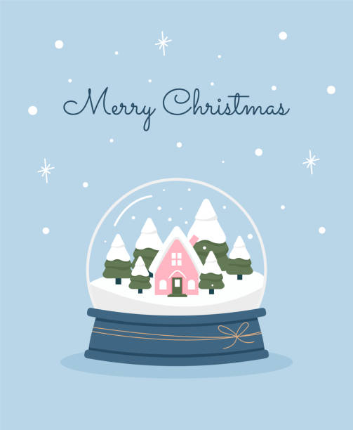 istock Christmas snow globe with a cozy house and trees. Festive holiday greeting card. Vector illustration 2187517732