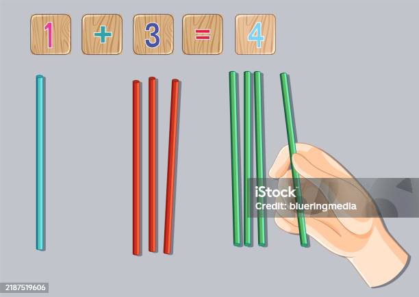 Illustration Of Basic Addition Using Colored Sticks Stock Illustration ...