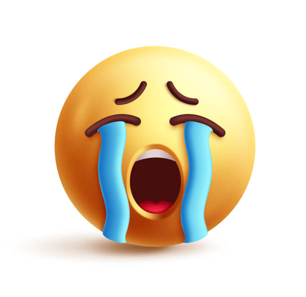 Sob emoji clipart 3d character. Crying emoji face, tear drops, open mouth, grief, sad, depressed and unhappy facial expression Sob emoji clipart 3d character. Crying emoji face, tear drops, open mouth, grief, sad, depressed and unhappy facial expression yellow icon graphic element. Vector illustration sob emoticon clip art. serious tear stock illustrations