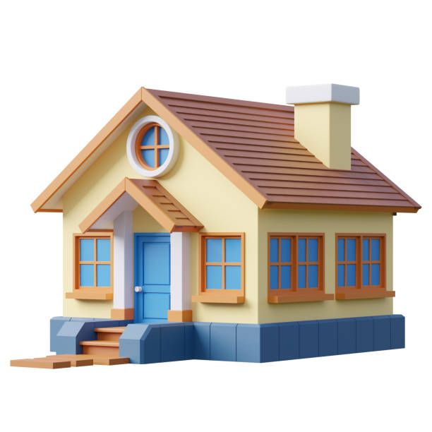 istock Cute cartoon style colorful tiny house isolated on white background with clipping path 3d render 2187529803