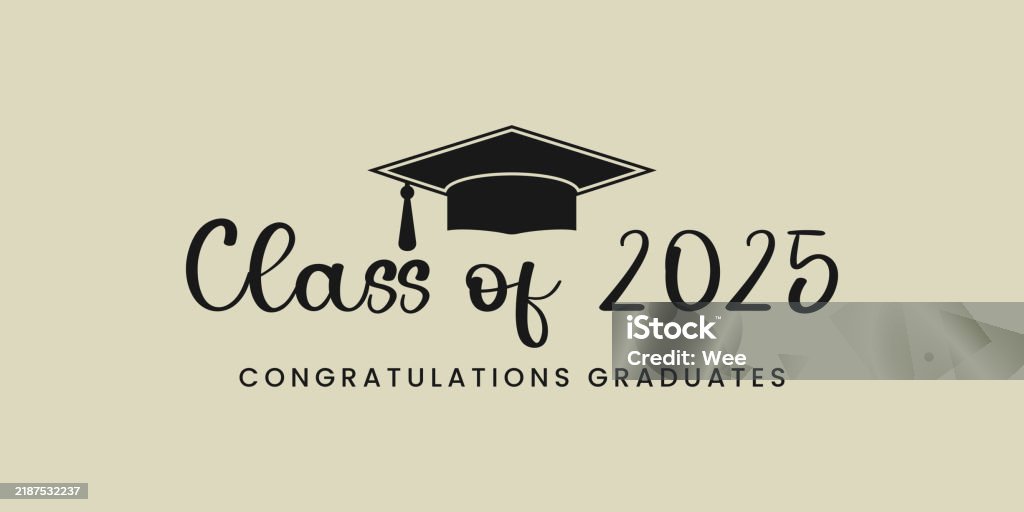 Graduation Text 2025 Class Of 2025 Handwritten Typography Lettering Text With Graduates Caps ...
