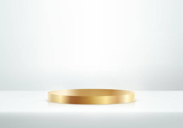 istock White background vector 3d with gold podium. Space for selling products on the website. Minimal scene for cosmetic products. Vector illustration. 2187532303